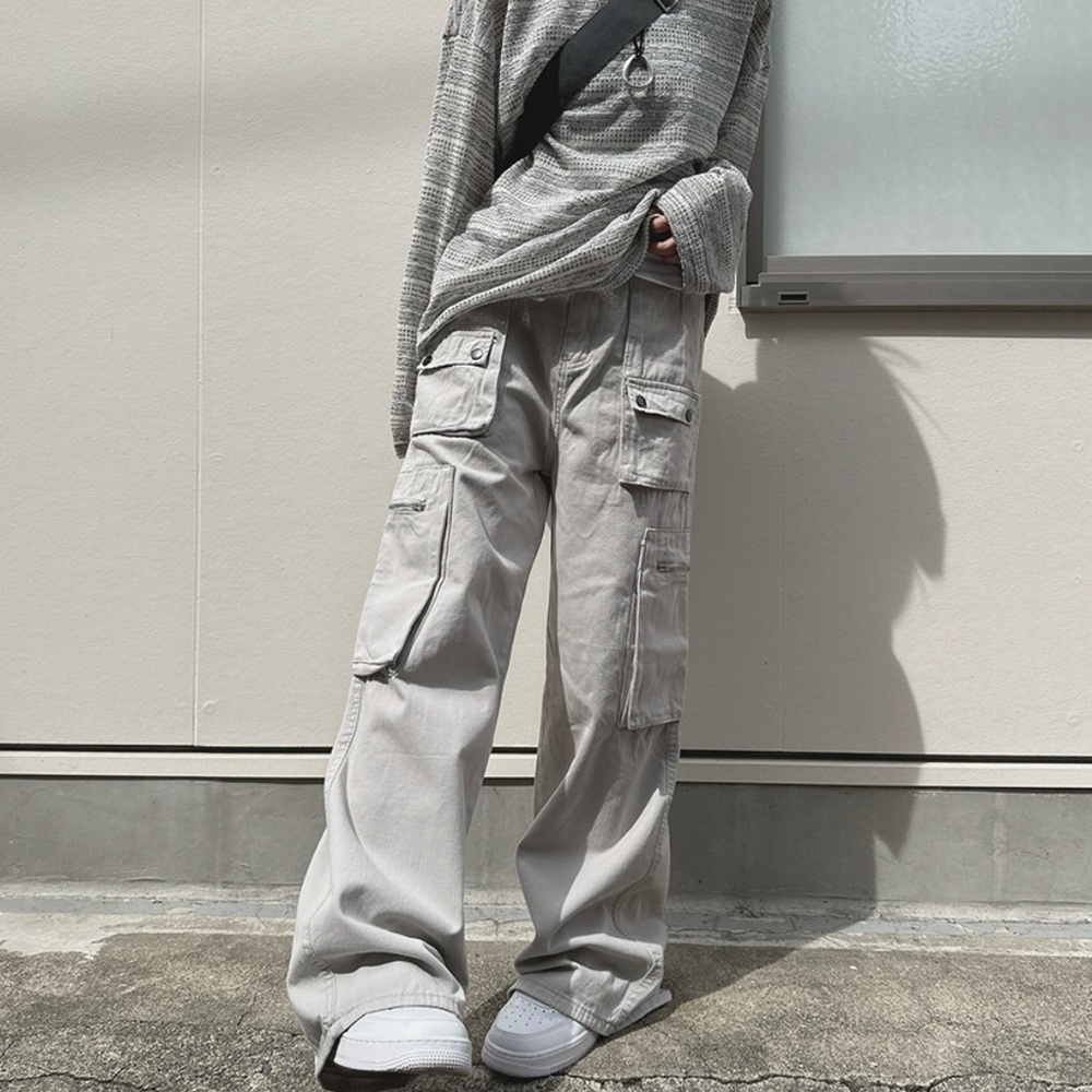 Gray Y2K Cargo Wide Pants